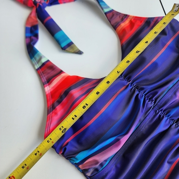 NWOT NOON SWIM Women's Halter 1 Piece Swimming Suit Striped Purple Red Sz 10 - Picture 11 of 16
